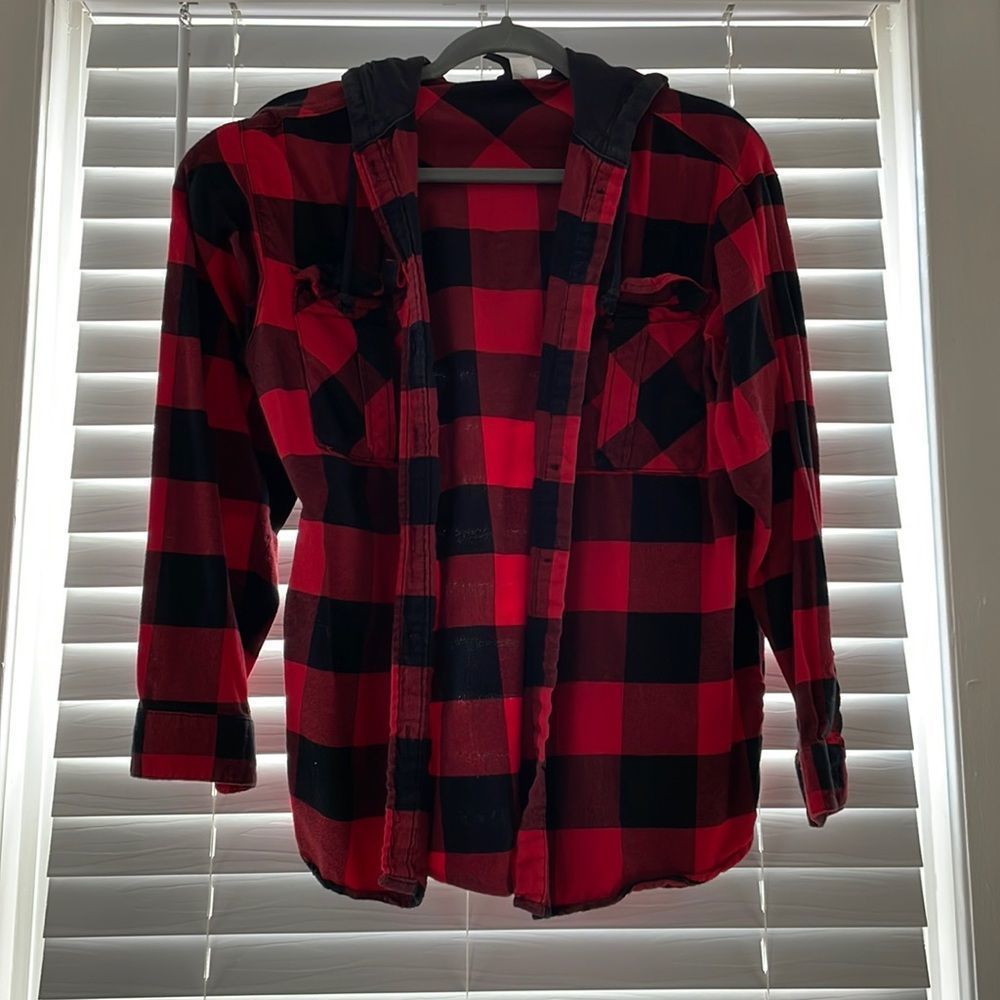 Hooded Button Up Flannel Long Sleeve